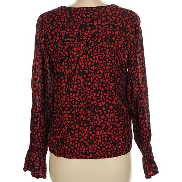 NWT ANN TAYLOR LOFT Black & Red Heart V-Neck Long Ruffle Sleeve Top Size Medium - Picture 4 of 6